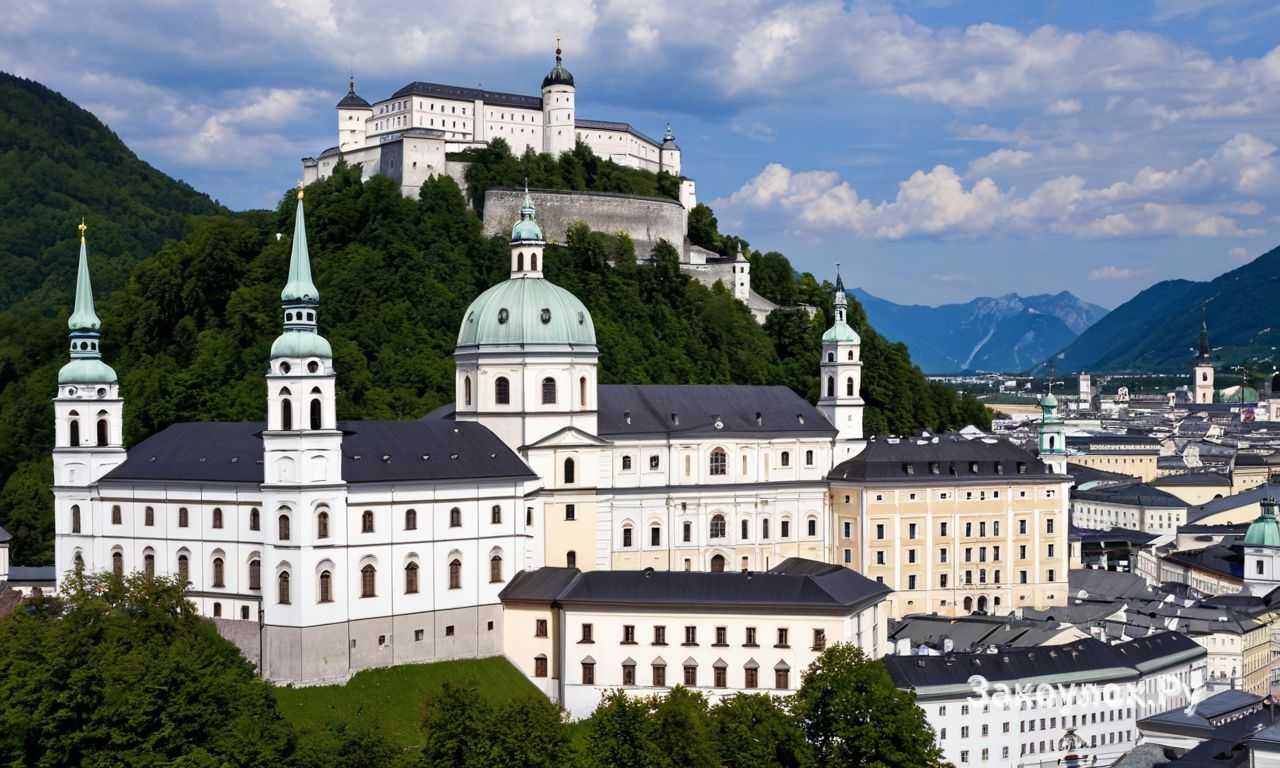 Крепость Хоэнзальцбург в Австрии панорамы Зальцбурга и средневековое наследие