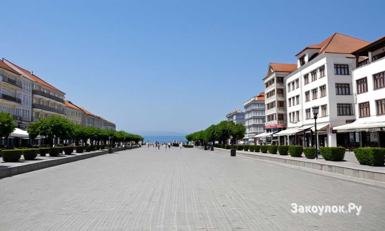 Приморский парк и архитектурные объекты вдоль морской набережной