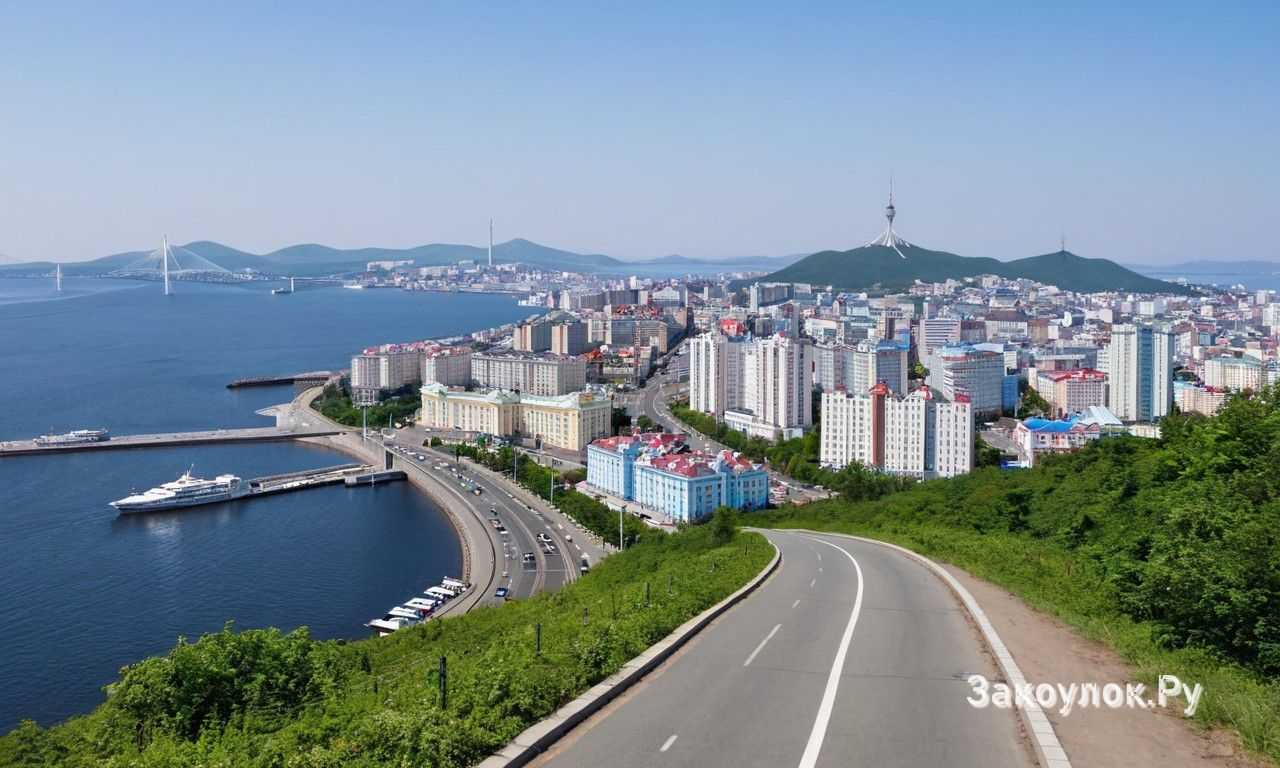 Владивосток мосты через бухту Золотой Рог и панорамы города с видом на море и сопки